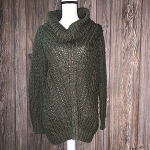 Cecico Oversized Cable Knit Cowl Neck Sweater Cozy Classic Hunter Green Small